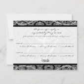 Monogram Zwart Damast Wedding Response RSVP Kaartje (Achterkant)