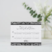 Monogram Zwart Damast Wedding Response RSVP Kaartje (Staand voorkant)