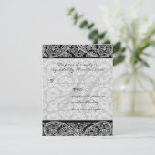 Monogram Zwart Damast Wedding Response RSVP Kaartje (Staand voorkant)