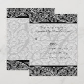 Monogram Zwart Damast Wedding Response RSVP Kaartje (Voorkant / Achterkant)
