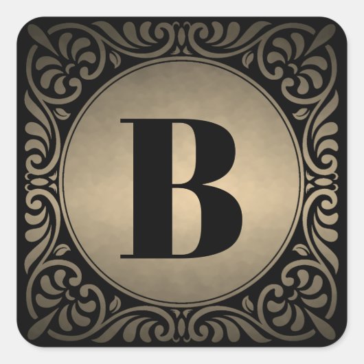 Monogram Zwart Decoratie Vierkante Sticker (Voorkant)