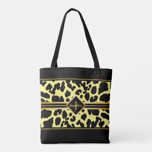 Monogram zwart dier afdrukken Faux Gold op GEEL Tote Bag (Achterkant)