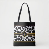 Monogram zwart dier afdrukken Faux Gold op wit Tote Bag (Voorkant)
