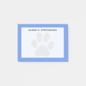 Monogram Zwart Dierenpootje Print Korenbloem Blauw Post-it® Notes (Voorkant)
