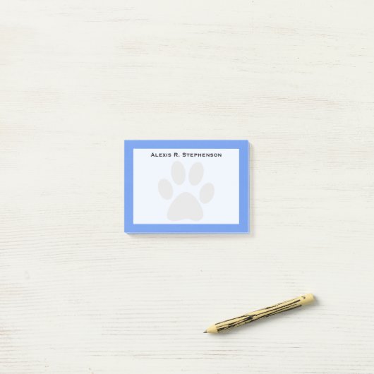 Monogram Zwart Dierenpootje Print Korenbloem Blauw Post-it® Notes (Op bureau)