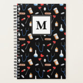 Monogram zwart Doctor Nurse Equipment Pattern Planner (Voorkant)