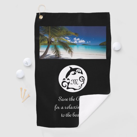 Monogram zwart Dolphin Silhouette Golfhanddoek (Insitu)