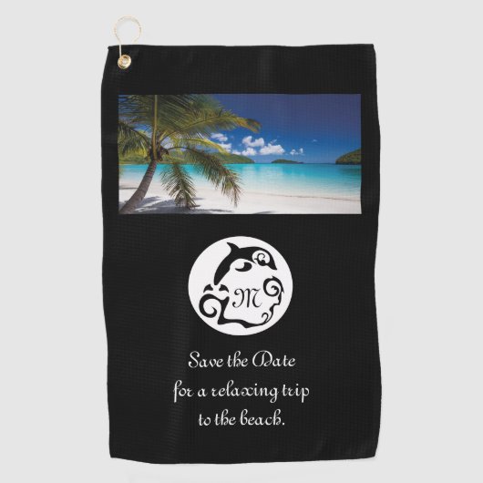 Monogram zwart Dolphin Silhouette Golfhanddoek (Voorkant)