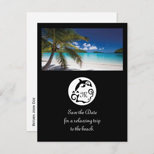Monogram zwart Dolphin Silhouette Uitnodiging Briefkaart (Voorkant / Achterkant)