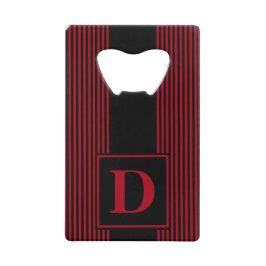 Monogram zwart donkerrood pinstripe creditkaart flessenopener