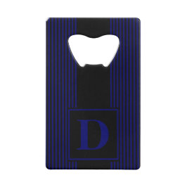 Monogram zwart/donkker navyblauw pinstripe creditkaart flessenopener