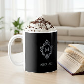 Monogram Zwart Elegant Crest Initiaal Naam Koffiemok