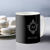 Monogram Zwart Elegant Crest Initiaal Naam Koffiemok