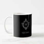 Monogram Zwart Elegant Crest Initiaal Naam Koffiemok (Links)