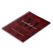 Monogram zwart Elegant Red Velvet Script Notitieboek (Linkerzijde)