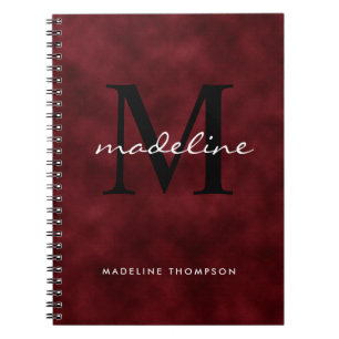 Monogram zwart Elegant Red Velvet Script Notitieboek