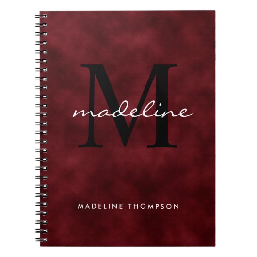 Monogram zwart Elegant Red Velvet Script Notitieboek (Voorkant)