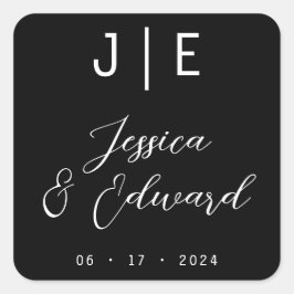 Monogram Zwart Elegant Script Koppel Naam Modern Vierkante Sticker