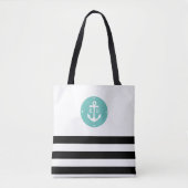 Monogram zwart en Aqua Nautical Anchor Tote Bag (Voorkant)