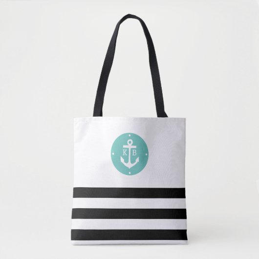 Monogram zwart en Aqua Nautical Anchor Tote Bag (Voorkant)