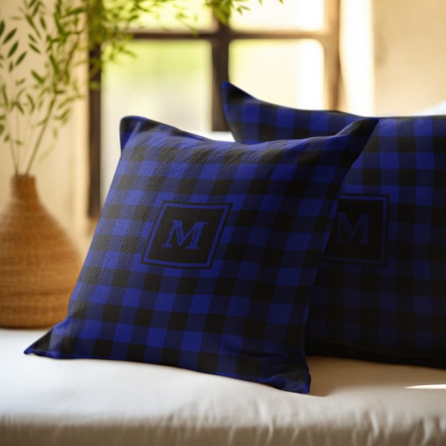 Monogram zwart en blauw buffelplaid kussen (Creator heeft geüpload)