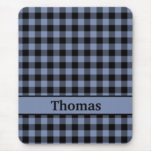 Monogram zwart en blauw speldenstang, buffelstang muismat (Voorkant)