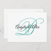 Monogram zwart en Blauwgroen Fancy kalligrafie Briefkaart (Voorkant / Achterkant)