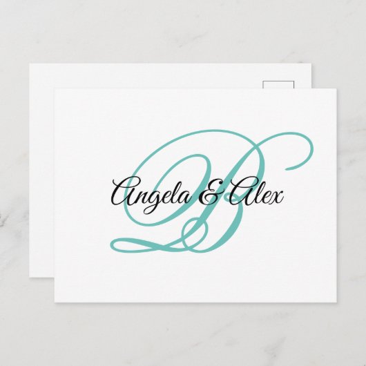 Monogram zwart en Blauwgroen Fancy kalligrafie Briefkaart (Voorkant / Achterkant)