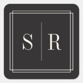 Monogram zwart en Ecru Wedding Vierkante Sticker (Voorkant)