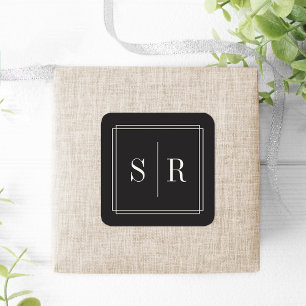 Monogram zwart en Ecru Wedding Vierkante Sticker