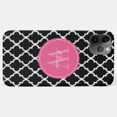 Monogram zwart en Fuchsia Quatrefoil Case-Mate iPhone Case (Achterkant (horizontaal))