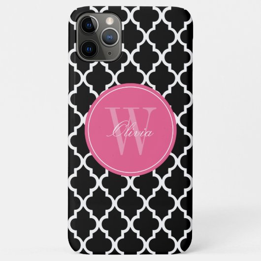 Monogram zwart en Fuchsia Quatrefoil Case-Mate iPhone Case (Achterkant)