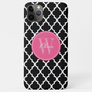 Monogram zwart en Fuchsia Quatrefoil Case-Mate iPhone Case