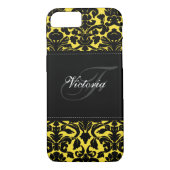 Monogram zwart en geel Damask iPhone 7 Hoesje (Achterkant)