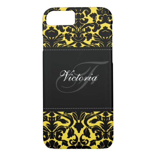 Monogram zwart en geel Damask iPhone 7 Hoesje (Achterkant)