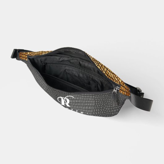 Monogram Zwart en Goud Faux Snake Skin Heuptasje (Open)