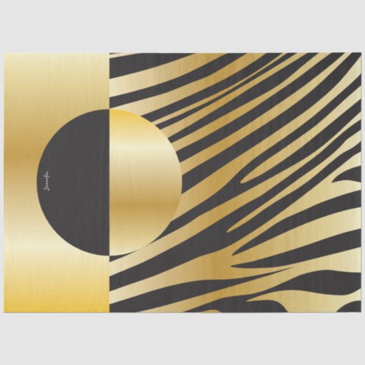Monogram zwart en goud gestreept zebra patroon tissuepapier (Voorkant)