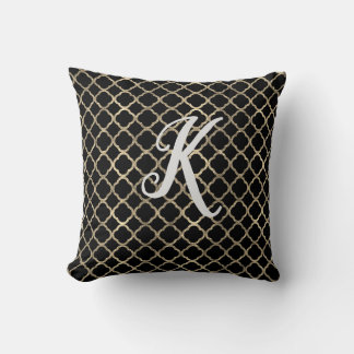 Monogram Zwart en Goud Glitter Quatrefoil Kussen