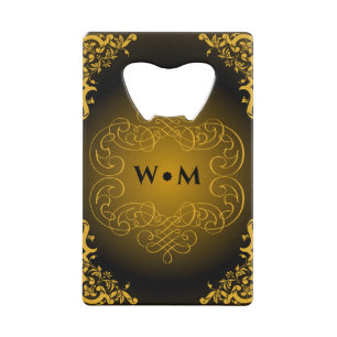 Monogram zwart en goud met decoratieve elementen creditkaart flessenopener
