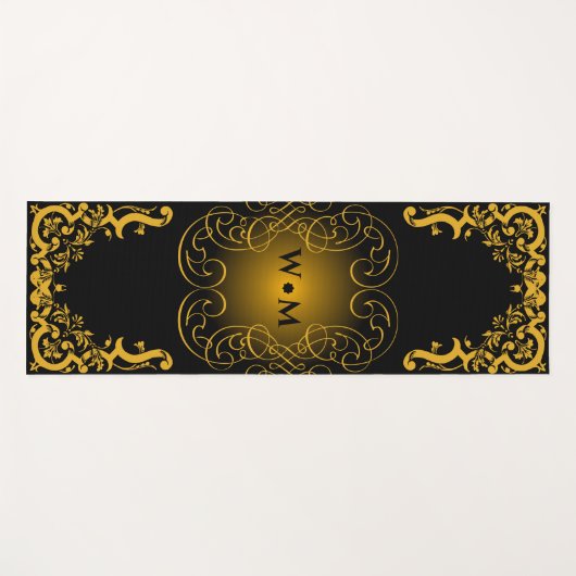 Monogram zwart en goud met decoratieve elementen yogamat (Voorkant (horizontaal))