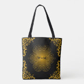 Monogram zwart en goud met versiering tote bag (Achterkant)