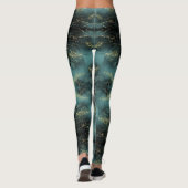 Monogram Zwart en Goud Patroon op Blauw | Leggings (Achterkant)