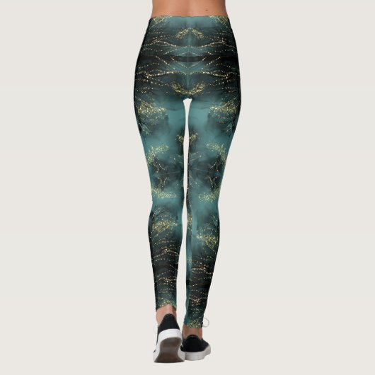 Monogram Zwart en Goud Patroon op Blauw | Leggings (Achterkant)