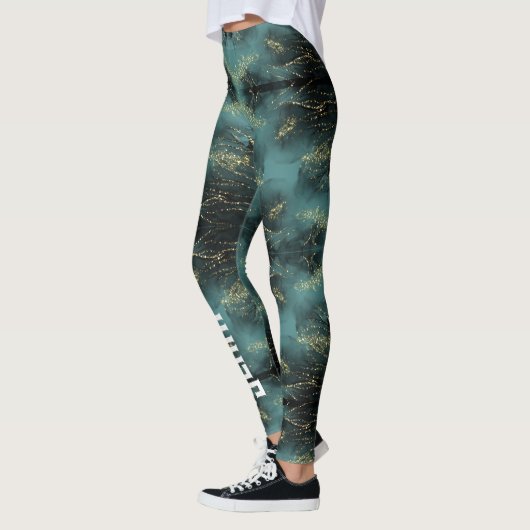 Monogram Zwart en Goud Patroon op Blauw | Leggings (Links)