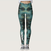 Monogram Zwart en Goud Patroon op Blauw | Leggings (Voorkant)
