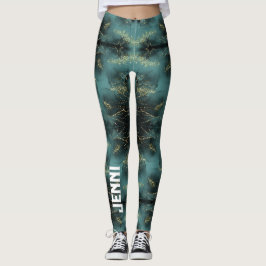 Monogram Zwart en Goud Patroon op Blauw | Leggings