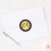 Monogram Zwart en goud penseelstreken polka stippe Ronde Sticker (Envelop)
