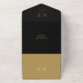 Monogram Zwart En Goud QR Code Trouwfeest All In One Uitnodiging (Buitenkant)