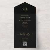 Monogram Zwart En Goud QR Code Trouwfeest All In One Uitnodiging (Binnen)