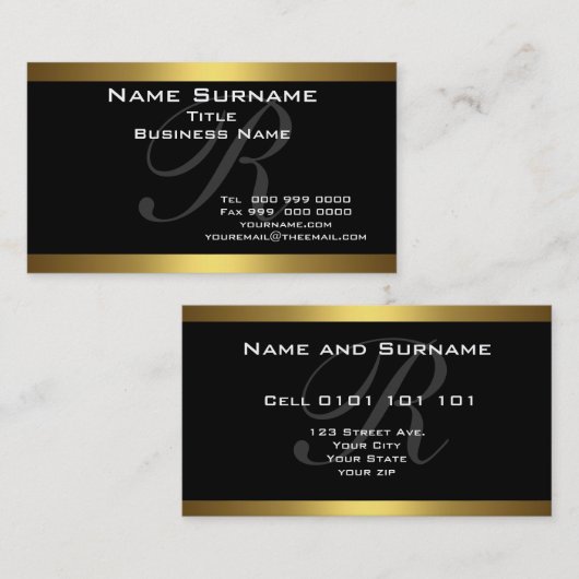 Monogram zwart en goud Visitekaartjes (Voorkant / Achterkant)